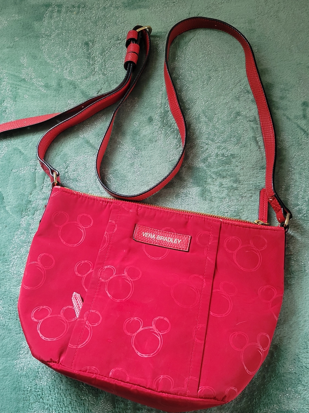 Vera Bradley Red Crossbody with Subtle Mickey Pattern